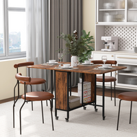 HOMCOM 51" Mobile Wheel Drop Leaf Folding Dining Table with Storage Shelf for 6 - Rustic Brown-6 caster wheels for easy movement 6 with brakes for stability