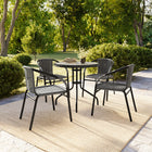 Flash Furniture 28" Round Glass Metal Table with Grey Rattan Edging & 4 Grey Rattan Stack Chairs-Designed for Indoor and Outdoor Use