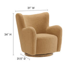 Modway Montrose Wingback Sherpa Swivel Accent Chair - Camel Walnut-Fuzzy Sherpa Upholstery