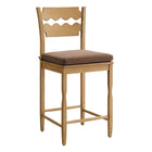Modway Jax Oak Wood Counter Stool With Wavy Razor Back and Cushion - Weathered Oak Cocoa-Solid Oak Counter Stool