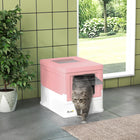 PawHut Enclosed Cat Litter Box with Scoop, Tray, Top Entry and Foldable - Pink-It keeps clean with complete walling, while a pull-out tray makes refills easy 
