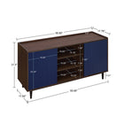 Manhattan Comfort Duane 59.05" Mid-Century Modern Sideboard - Dark Brown and Navy Blue-2 Sliding Doors on Plastic Track