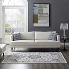 Modway Lilja Distressed Vintage Medallion Area Rug - 5 ft W x 8 ft L - Ivory/Moroccan Blue-Protect Floors From Traffic/Furniture