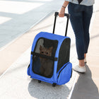 PawHut 2-in-1 Pet Luggage Box Backpack Carrier for Cats/Dogs with Handle & Rolling Wheel - Blue-Pull rod has 2 adjustable positions