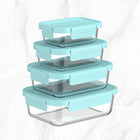 Bentgo 8-Piece Glass Leak-Proof Glass Food Storage Set - Soft Aqua-Made with superior-grade borosilicate glass that is thermal shock-resistant so you can freeze and heat the containers with confidence