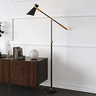 Hudson&Canal Rex Two-Tone/Height-Adjustable Floor Lamp with Metal Shade - Black/Brass/Black-Clean with a soft, dry cloth and no harsh chemicals or abrasive cleaning materials