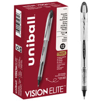 uniball Vision Elite Rollerball Pen - 0.8mm - Black - 12 Pack-Celebrating 25 years of Vision Elite-trusted for smooth, leak-free performance at any altitude