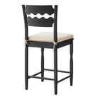 Modway Jax Oak Wood Counter Stool With Wavy Razor Back and Cushion - Black Linen-Sturdy Side Stretchers