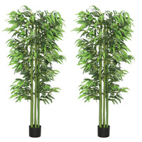 Outsunny 6' Artificial Bamboo Trees in Pot - Green - 2 Pack-Beautiful set of two artificial bamboo design plants 