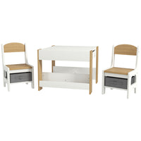 Qaba Kids Table and Chair 3-Piece Set with Reversible Tabletop - Nature Wood-Includes 2 chairs, 1 table, suitable for nurseries and playrooms 