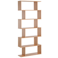 HOMCOM 6-Tier Geometric Wooden Bookcase - Natural Wood-Ideal for installation in your hallway, living room, office, bedroom, etc
