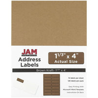 JAM Paper Mailing Address Labels, 1 1/3 x 4, Brown Kraft, 252 Pack-Mailing Address Labels
