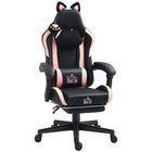 HOMCOM Reclining Faux Leather Gaming Chair with Footrest, Lumbar Support and Headrest - Black-Cat ears and paw add a cute fun and playful touch
