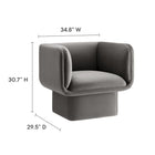 Modway Tate Performance Velvet Accent Chair - Storm Grey-Fixed Seat and Back Cushion