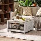HOMCOM Farmhouse Coffee Table with Storage Shelf - Distressed Oak and Brown-2-tier design offers ample storage for books and decorations