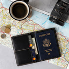 Decent Living Leather Passport Holder - Black-Storage: Includes one full-size bill pocket and six card slots, fitting up to 12 cards