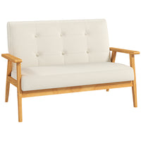 HOMCOM 45" Loveseat Sofa with Rubber Wood Legs - Beige-Two-seater couch for small spaces