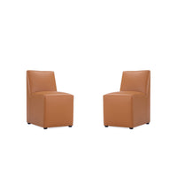 Manhattan Comfort Anna Square 18.9" Modern Faux Leather Upholstered Dining Chair - Saddle - Set of 2-Modern Dining Chair for Dining Room and Task Use. Set of 2