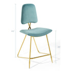 Modway Ponder Performance Velvet Counter Stool - Sea Blue-Gold Stainless Steel Frame