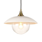 Hudson&Canal Alvia 14.5" Wide Pendant with Metal/Glass Shade - Pearled White/Brass/Clear-Rated for one 60W incandescent bulb - 9W LED bulb, 13W fluorescent (CFL) bulb, or 9W self-ballasted LED bulb, E26-base bulb, Bulb not included