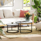 HOMCOM 31" Round Nesting Tables with Faux Marbled Top - White - 2 Pack-Modern design with the tabletop in marble effect easily fit home style