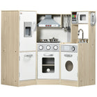 Qaba Corner Kids Wooden Play Kitchen with Lights Sounds - Play Phone - White-Never-ending elements of the kitchen to keep kids engaged 