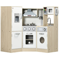 Qaba Corner Kids Wooden Play Kitchen with Lights Sounds - Play Phone - White-Never-ending elements of the kitchen to keep kids engaged 