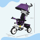 Qaba 6-in-1 Toddler Tricycle Stroller with Basket and Canopy - Purple-Overall Dimensions: 37.4" L x 19.7" W x 41.7" H (95L x 50W x 106H cm) 