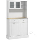 HOMCOM 68" H Kitchen Pantry Cabinet with Charging Station - White-Storage consisting of an enclosed cabinet, 2 open shelves, 2 large drawers, a spacious countertop, and 2 tilt-out cabinets 