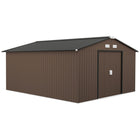 Outsunny Garden Storage Shed with Steel Foundation Kit - 11' x 13' - Brown-Large inner space for storing tools bicycle, garden tools, lawn care equipment and more 