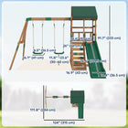 Qaba Wood Playset with Slide, 2 Swings, Rock Wall and Covered Upper Deck-Waterproof polyester-PE ropes and adjustable 11.8"-23.6" seat height fit