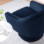 Modway Astral Performance Velvet Fabric and Wood Swivel Chair - Midnight Blue-360º Swivel Base