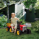 Aosom 12V Kids Ride-On Tractor with Trailer and Remote Control - Red-Horn, start up sound and music for more fun 