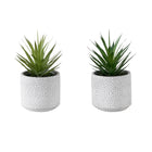 Monarch Specialties 9362 9" Tall Artificial Succulents - White Cement Pots - Set of 2-Add a modern decorative accent with this set of 2 artificial succulent plants, each standing 9" tall a stylish accent for the home or office that suits shelves, desks, or tabletops