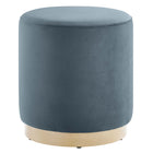 Modway Tilden 16" Round Performance Velvet Upholstered Ottoman - Cadet Blue/Natural-Performance Velvet Upholstery