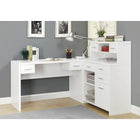 Monarch Specialties 7028 Computer Desk - White Left Or Right Facing Corner-Open and closed storage options in multiple sizes, including 3 cubbies with 1 adjustable shelf, 7 storage drawers on metal drawer glides and 1 file drawer for standard or legal files, all accented with contemporary silver handles.