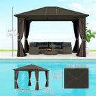 Outsunny Deluxe Hardtop Gazebo with Curtains and Netting - 10' x 12' - Coffee-Fully enclosed zipped netting and curtain keep mosquito away and add more privacy 