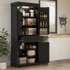 HOMCOM 71" H Kitchen Pantry Cabinet with Spice Racks and LED Lights - Black-Four three-level adjustable shelves offer flexible organization options 