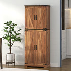 HOMCOM 64" H Kitchen Pantry Cabinet with Adjustable Shelves - Brown-Black handled doors add a modern touch to decor 
