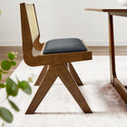 Modway Thera Vegan Leather and Cane Dining Side Chairs - Walnut/Black - 2 Pack-A-frame Legs