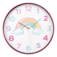 Monarch Specialties 9103 18" Round Juvenile Wall Clock - Multi-Coloured Face/Pink Frame-This 18" round analog wall clock features a sweet multi-colored face with a sleek pink frame, making it a standout piece in any juvenile space