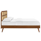 Modway Sidney Cane and Wood Queen Platform Bed with Splayed Legs - Walnut-Wood, MDF, and Veneer Construction