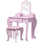 Qaba Kids Vanity Table with Mirror & Stool - Cloud Design - Pink-A kids dressing table set, which includes a vanity table, matching stool and a mirror 
