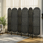 HOMCOM 6 Panel Arched Top Woven Freestanding Room Divider for Bedroom - Black-Material: Paper Rope, Pine Wood 
