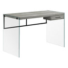 Monarch Specialties 7445 48" Computer Desk - Grey Reclaimed Wood/Glass Panels-Modern, tempered glass frame of the office desk and computer desk gives a contemporary look while remaining sturdy