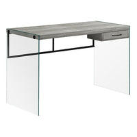 Monarch Specialties 7445 48" Computer Desk - Grey Reclaimed Wood/Glass Panels-Modern, tempered glass frame of the office desk and computer desk gives a contemporary look while remaining sturdy
