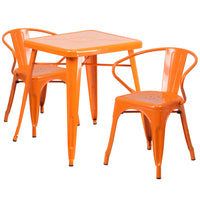 Flash Furniture Orange Metal Indoor-Outdoor Table Set with 2 Arm Chairs (CH31330270OR)-Orange/Metal, Rubber