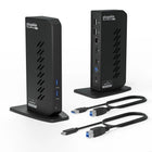 Plugable USB 3.0  USB-C Dual Monitor Universal Laptop Docking Station-Flexible Expandability—This USB 3.0 laptop docking station provides dual HD HDMI video outputs, wired Gigabit Ethernet, a 3.5mm combination audio jack, two USB 3.0 ports, and four USB 2.0 ports. Includes both USB 3.0 and USB-C cables for flexible host connectivity