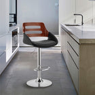 Armen Living Karter Adjustable Height Bar Stool in Black Faux Leather & Walnut Wood with Chrome Base-Utilize the easy-to-use lever right below the seat to adjust to your preferred height. The lifting mechanism is seamless and works perfectly - adjusting to the perfect height all while remaining stable and controlled. 