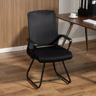 HOMCOM Reception Chair with Lumbar Support and No Wheels - Black-Breathable mesh back boosts airflow, keeping you cool